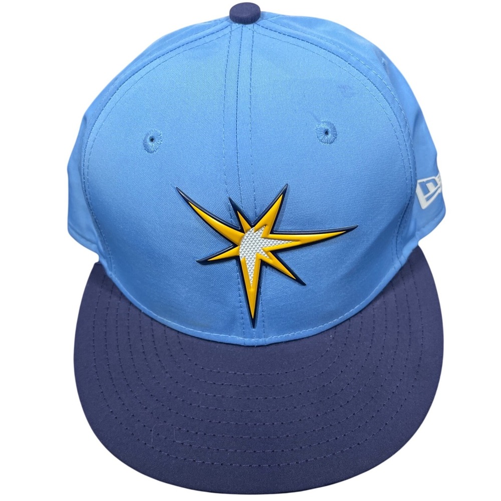 New Era 59FIFTY Tampa Bay Rays Fitted Hat Light Blue Navy Sunburst Logo Cap